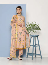 Nude-Coloured Floral Printed Gotta Patti Kurta with Trousers & With Dupatta-AHKUDUPN-COMBO-605-ICH