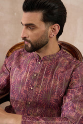 Purple Silk Blend Printed Mandarin Collar Straight Kurta MKU2023