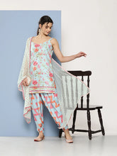 Blue Floral Printed Gotta Patti Kurti With Dhoti Pants & With Dupatta-AHKUDUDO-COMBO-622-ICH