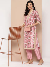 Pink Floral Printed Kurta with Trousers-AHKUPN-COMBO-845-ICH
