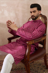 Pink Silk Blend Printed Mandarin Collar Straight Kurta MKU2114