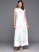 Tie and Dye Printed Boat Neck Ethnic Layered Dress-AHEDGRDP-241
