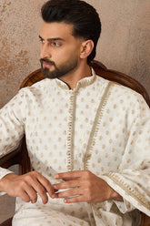 White Jacquard Woven Design Floral Straight Kurta with Dupatta MKUD1049