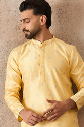 Yellow Silk Blend Floral Straight Kurta With Dupatta MKSET2216