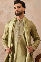 Green Zari Embroidered Silk Blend Kurta with Dupatta MKUD1046