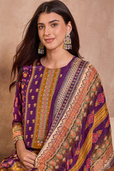Purple Viscose Rayon Embroidered Kurta Trouser With Dupatta HPKSKD2805