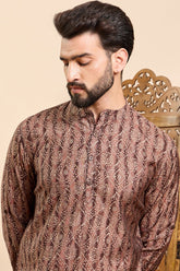 Brown Cotton Geometric Printed Straight Kurta HOPMSKU1008BWN
