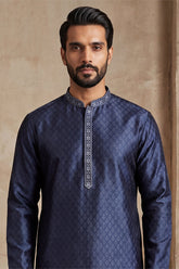 Blue Jacquard Woven Design Straight Kurta With Trouser MKSET2227