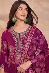 Purple Silk Blend Floral Printed Straight Kurta Trouser With Dupatta PKSKD3216