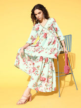 Women's Sea Green Floral Printed Pleated Sharara Set-AHTUSH-COMBO-581