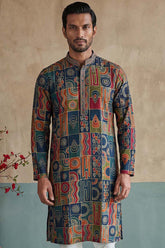 Viscose Rayon Multi Abstract Printed Calf Length Straight Kurta MKU1984