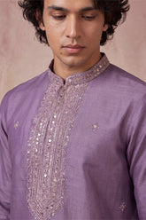Lavender Silk Blend Solid Emboidered Sequins Kurta MKU2277