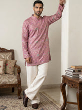 Silk Blend Foil Print Kurta & Korean Pants Set ( 65KP PJ11W 5587Purple )