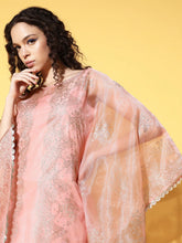 Pink & Gold Printed Gotta Patti Organza Kaftan Kurta-AHKFORGL-6063
