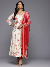 Floral Printed Pleated Sequinned Kurta With Churidar & Dupatta-AHKUDUCD-COMBO-956