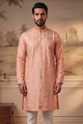 Peach Viscose Rayon Solid Embroidered Kurta MKU2092
