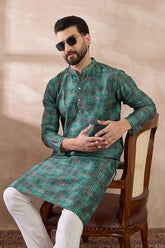 Green Silk Blend Printed Mandarin Collar Straight Kurta With Trouser MKSET2021
