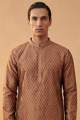 Brown Jacquard Woven Design Straight Kurta With Trouser MKSET2343