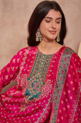 Pink Viscose Rayon Embroidered Kurta Trouser With Dupatta HPKSKD2789