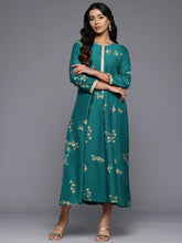 Floral Printed Midi A-Line Ethnic Dress-AHEDCNFP-252
