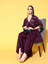 Women's Burgundy Floral Printed Sharara Set-AHTUSH-COMBO-582