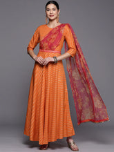 Orange Crepe Gold Print Dress-AHDRCRFP-958