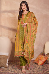 Olive Green Viscose Rayon Embroidered Kurta Trouser With Dupatta HPKSKD2786
