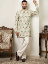 Silk Blend Foil Print Kurta & Korean Pants Set ( 65KP PJ11W 5587Cream )