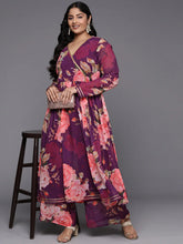 Plus Size Floral Printed Angrakha Zari Kurta with Palazzos-AP-AHKUPT-COMBO-892