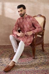 Pink Silk Blend Printed Mandarin Collar Straight Kurta MKU2054