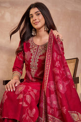 Pink Silk Blend Floral Printed Straight Kurta Trouser With Dupatta PKSKD3218