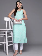 Blue Pure Cotton Printed Kurtas-AHKUCOPG-969