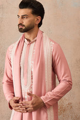 Peach Silk Blend Solid Embroidered Kurta Trouser With Dupatta MKPD1041