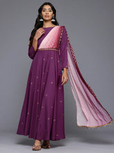 Ethnic Motifs Printed Boat Neck Layered Gown Maxi Ethnic Dress-AHEDCRGPGL-249