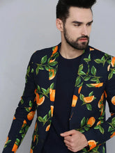 Men Blue Printed Blazer-SOBLZ-286-Navyblue