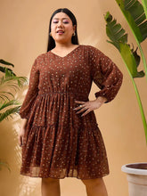 Women Brown & Beige Floral Short Tiered Dress