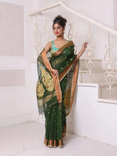 Mint Green Cotton Ikat Saree With Ganga Jamuna Border-MA66BCT431380078