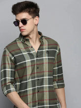Men Green Checked Casual Shirt-AARONCHECKS-4341-Olive