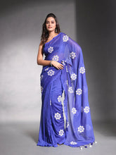 Blue Pure Cotton Soft Saree With Floral Embroidery Work-MA54CT33580091