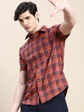 Men Rust Checked Casual Shirt-ALMACHECKS-85-Rust