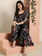 Women Oversized Teal Printed Top & Palazzos Set Comes With Jacket-DW-5021-Teal