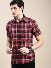 Men Red Checked Casual Shirt-ALMACHECKS-83-Red