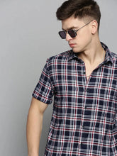 Men Navy Checked Casual Shirt-MAYACHECKS-4413-Navyblue