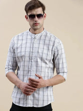 Men White Checked Casual Shirt-LAVINIA-0827-Offwhite