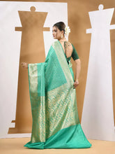 Munsell Green Silk Banarasi Saree With Ethnic Motifs And Woven Designs-MA53BSL441050027