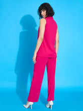 Women Fuchsia Double-Breast Sleeveless Blazer With Straight Pants