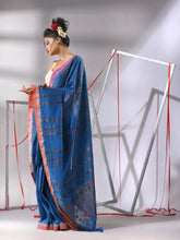 Shappire Blue Soft Cotton Saree With Zari Stripe Designs-MA55CT06530049