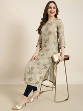 Women Straight Beige Floral Kurta-AT-A1107-K-Beige