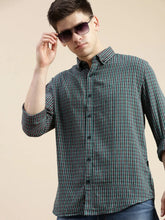 Men Green Checked Casual Shirt-GROVER-1105-Green