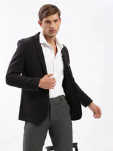 Men Notched Lapel Solid Black Blazer-AR-CODDKNIT-Black